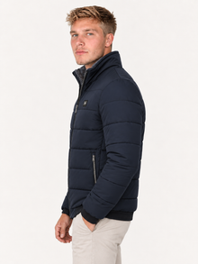 Men's Quilted Bomber Jacket – Stand Collar, Metal Zip