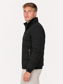 Men's Quilted Bomber Jacket – Stand Collar, Metal Zip