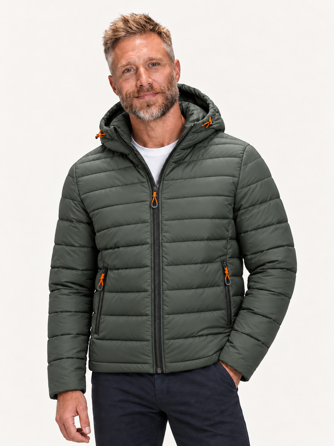 Men's Hooded Puffer Jacket – Quilted, Full Zip, Regular Fit
