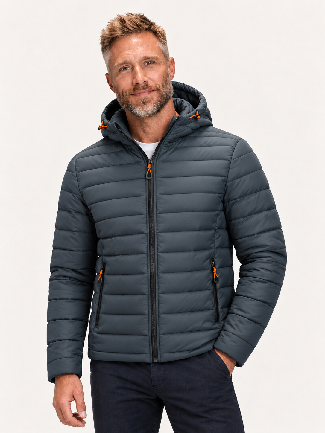 Men's Hooded Puffer Jacket – Quilted, Full Zip, Regular Fit
