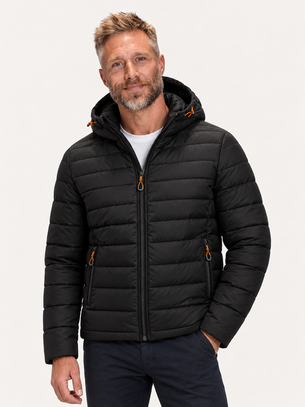 Men's Hooded Puffer Jacket – Quilted, Full Zip, Regular Fit