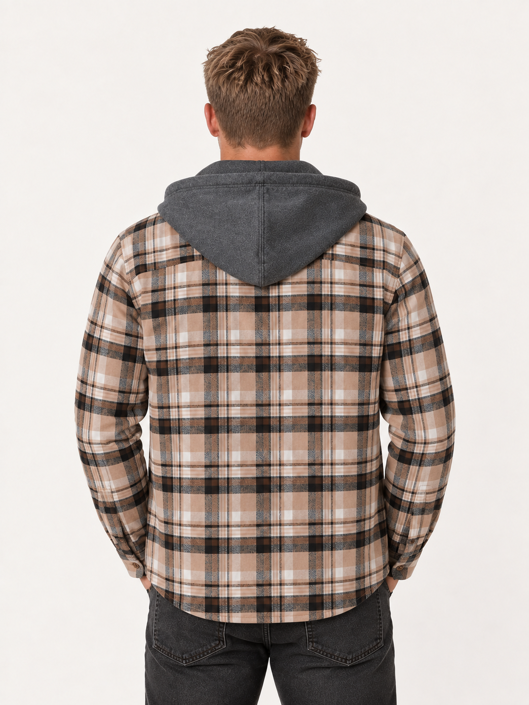 Men's Hooded Flannel Overshirt – Check Shirt Jacket, Regular Fit