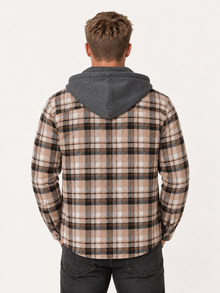 Men's Hooded Flannel Overshirt – Check Shirt Jacket, Regular Fit