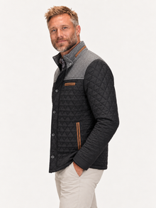 Men's Diamond Quilted Field Jacket – Stand Collar, Suede-Look Trim
