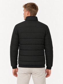 Men's Quilted Bomber Jacket – Stand Collar, Metal Zip