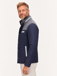 Men's Diamond Quilted Field Jacket – Stand Collar, Suede-Look Trim