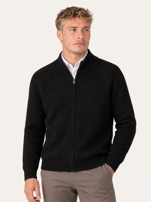 Men’s Ribbed Knit Zip-Up Cardigan with Stand Collar