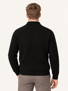 Men’s Ribbed Knit Zip-Up Cardigan with Stand Collar