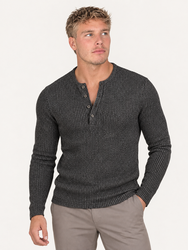 Men’s Long Sleeve Ribbed Knit Henley Sweater