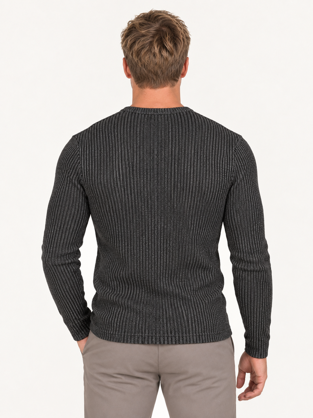 Men’s Long Sleeve Ribbed Knit Henley Sweater