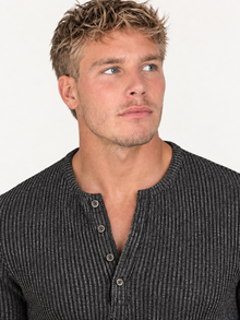 Men’s Long Sleeve Ribbed Knit Henley Sweater