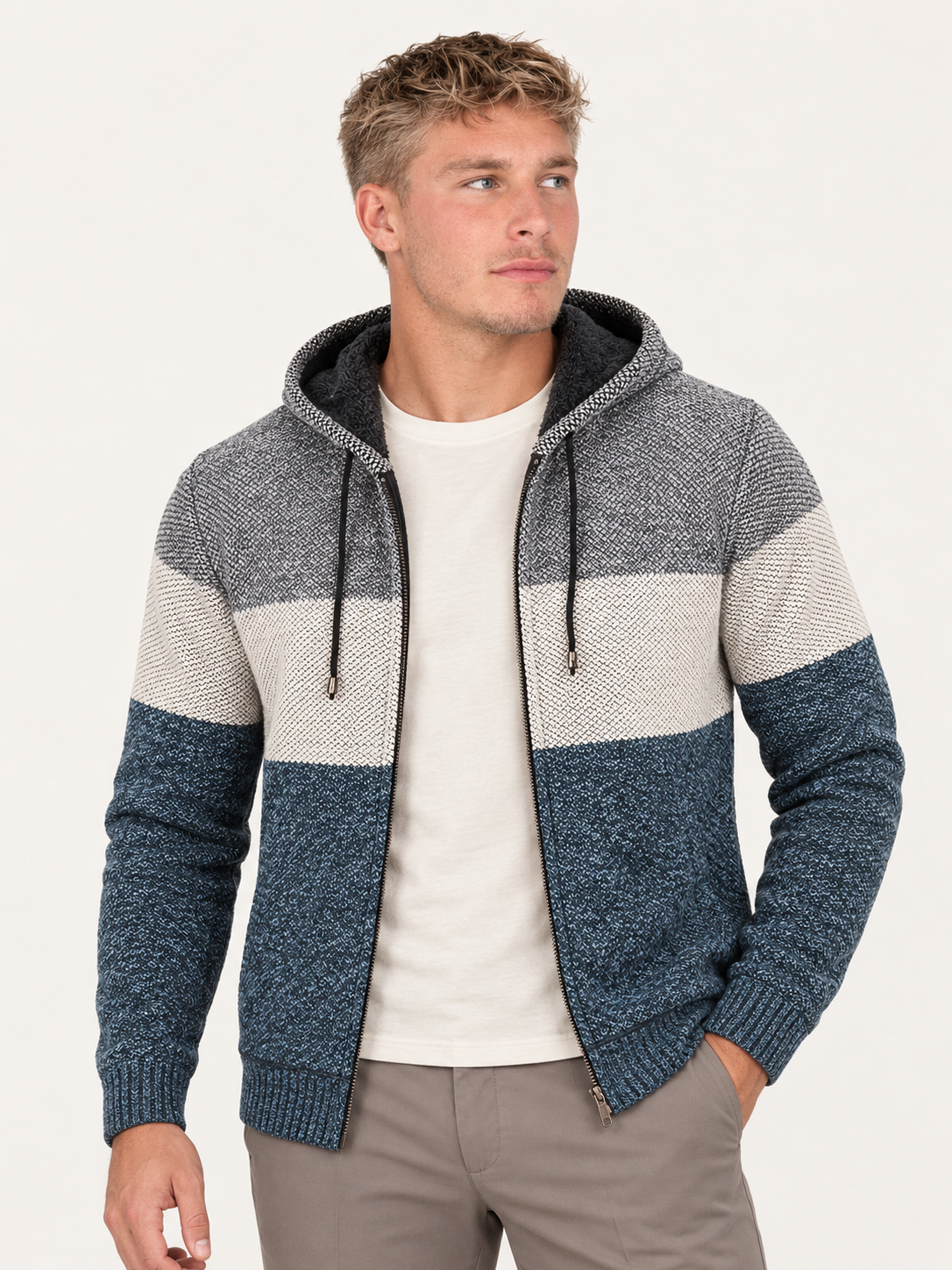 Men’s Fleece-Lined Hooded Knit Zip-Up Jacket