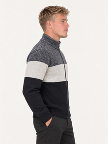 Men’s Zip-Up Knit Sweater with Stand Collar